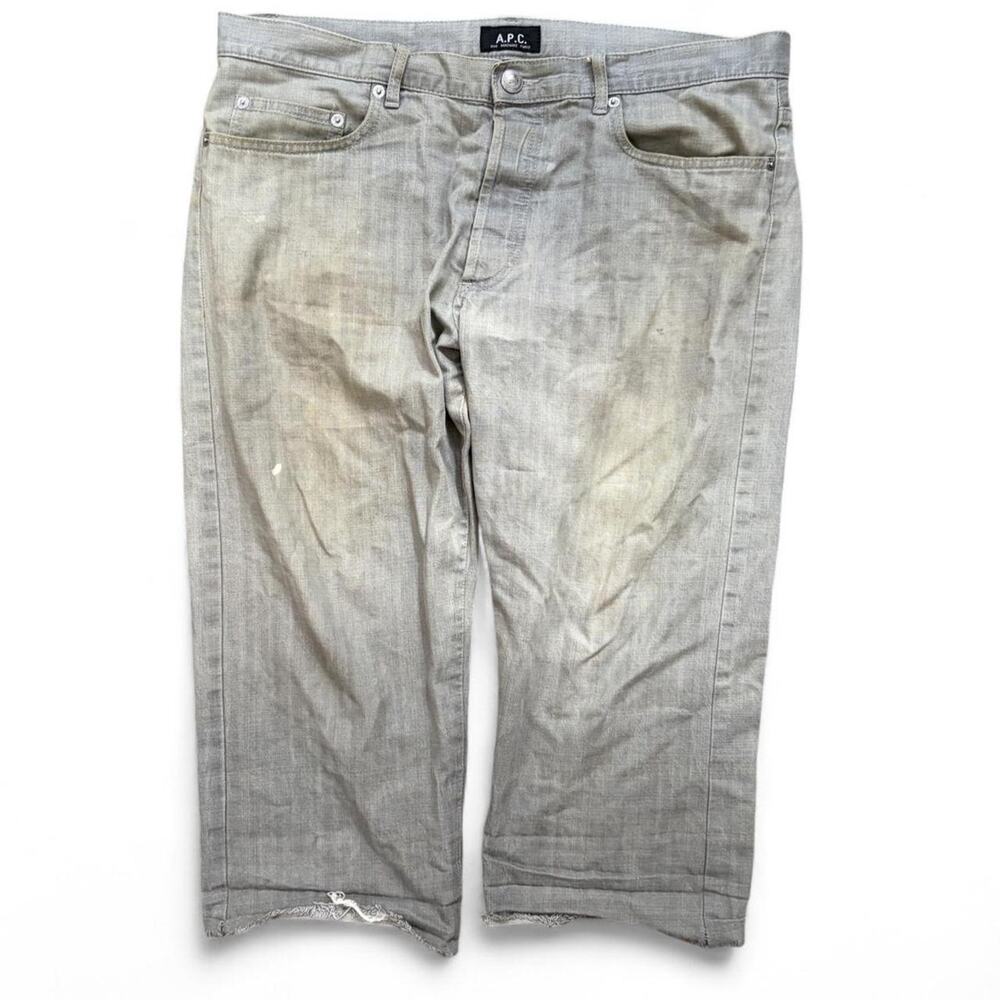 A.P.C. Cropped Designer Grunge Gray Mens 33x20 Distressed Jean Shorts